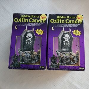 Vintage Lot - 90's Halloween Hidden Horror Coffin Candle Reveals Skeleton NEW